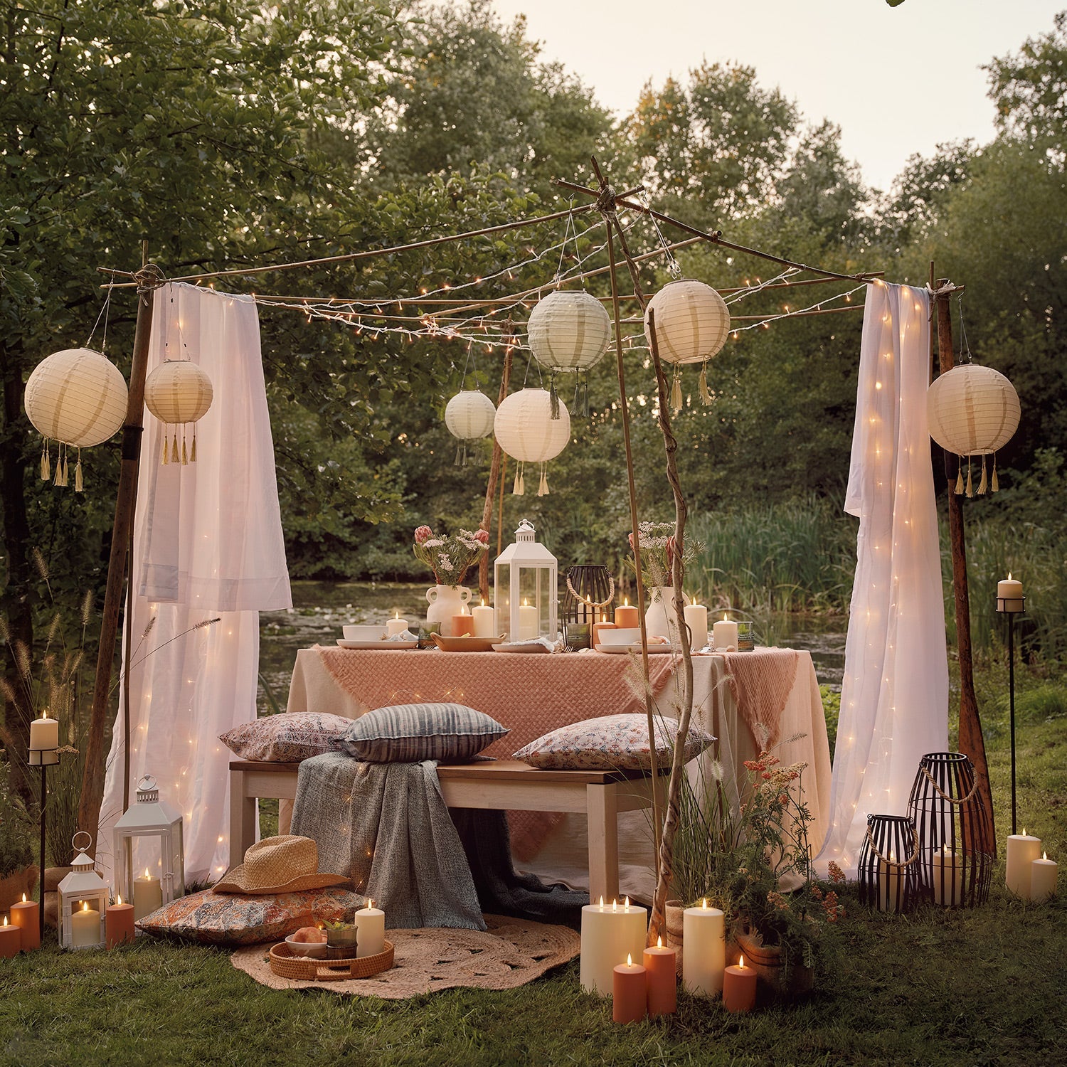 Canberra Slatted Garden Lantern Duo with TruGlow® Candles