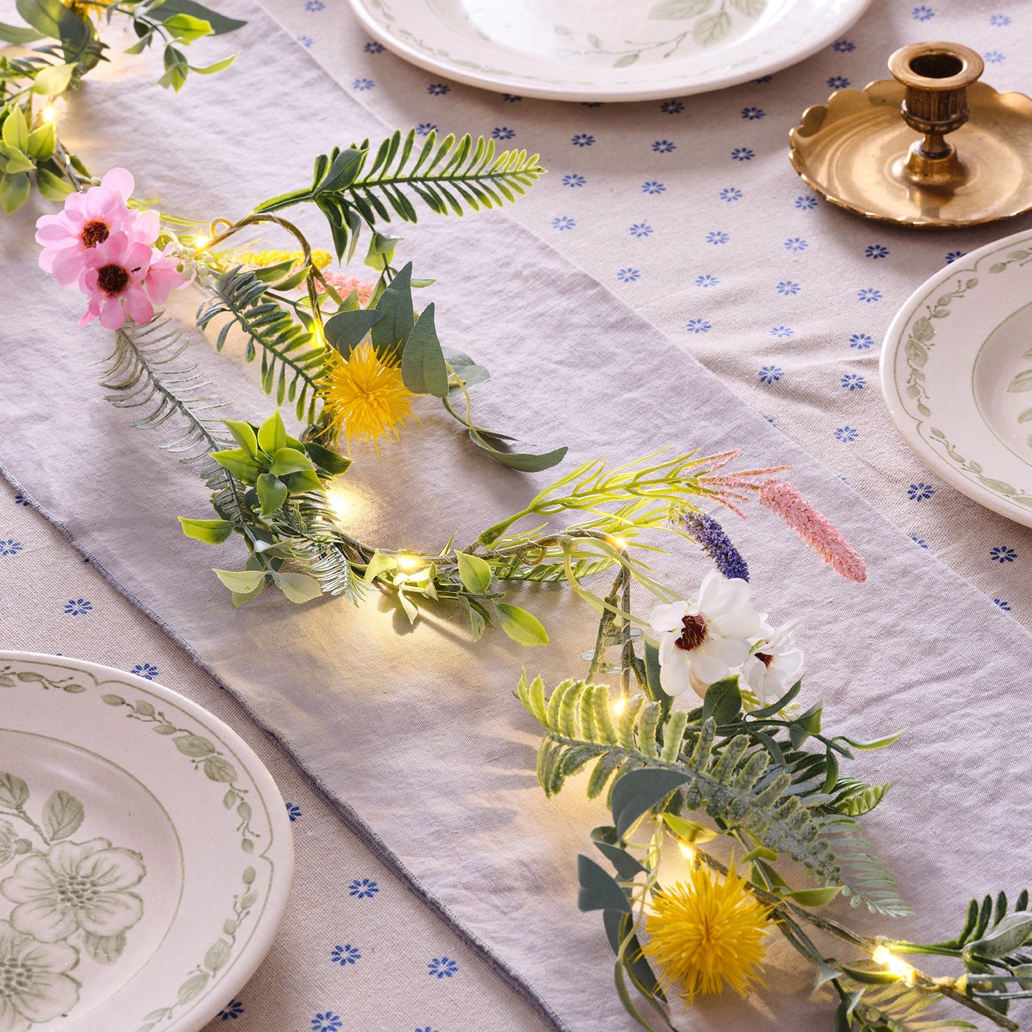 Pre Lit Spring Flower Wreath & Garland