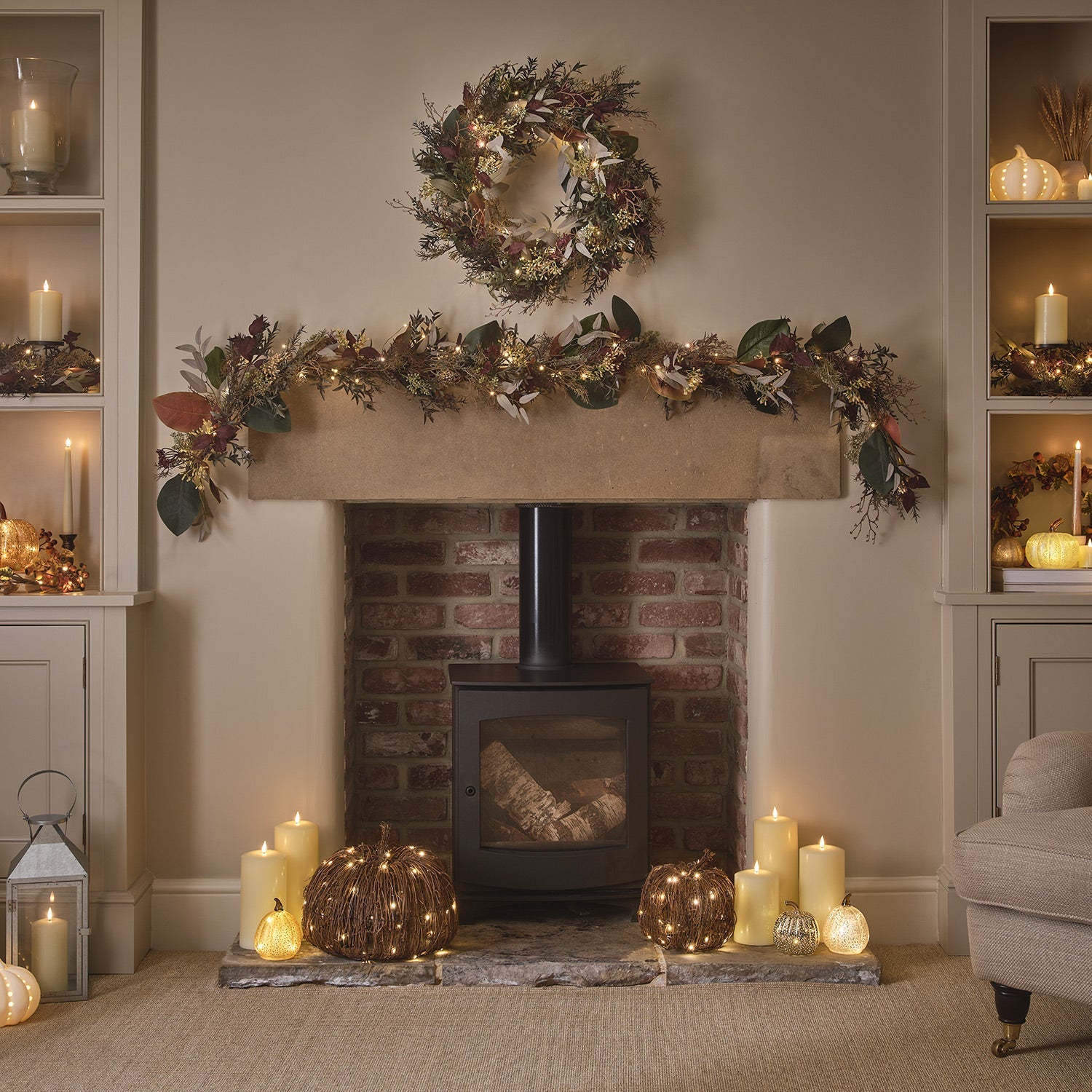 2m Pre Lit Autumn Winter Garland