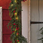 1.5m Pre Lit Red Berry Christmas Garland
