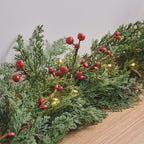 1.5m Pre Lit Red Berry Christmas Garland