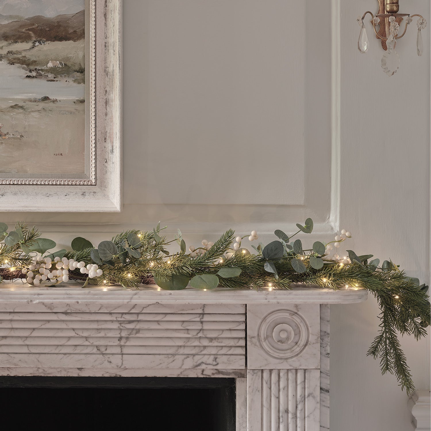 1.5m Pre Lit Eucalyptus & White Berry Christmas Garland