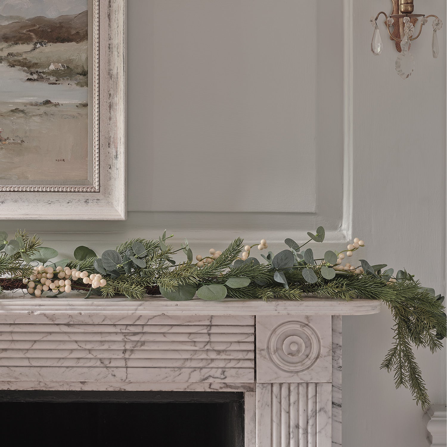 1.5m Pre Lit Eucalyptus & White Berry Christmas Garland