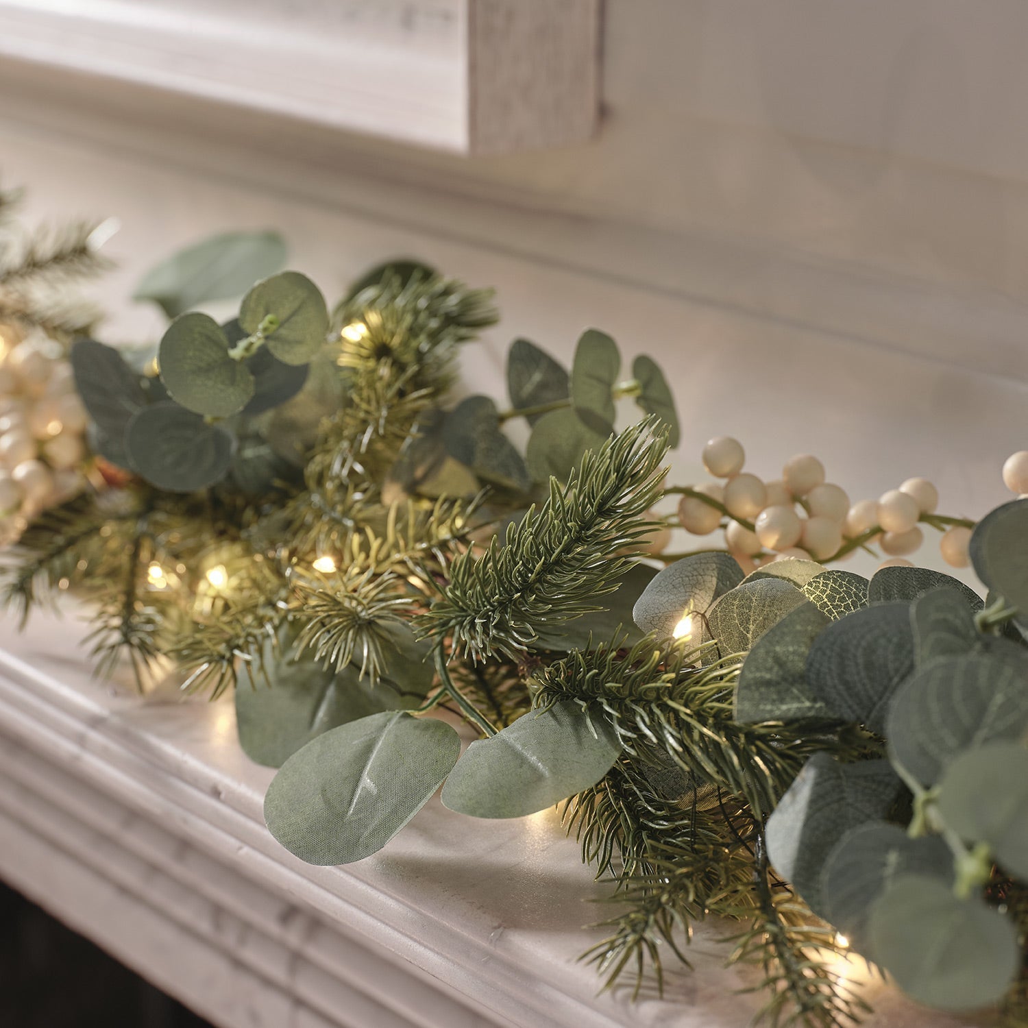 1.5m Pre Lit Eucalyptus & White Berry Christmas Garland