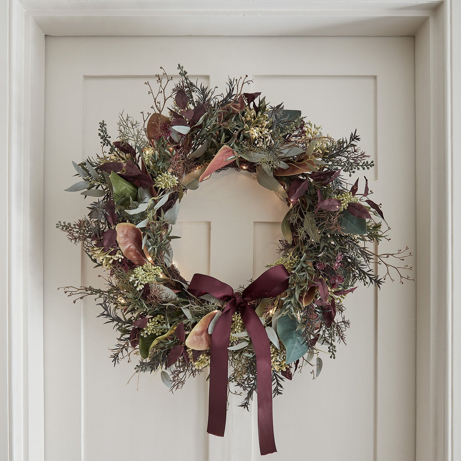 60cm Pre Lit Autumn Winter Wreath
