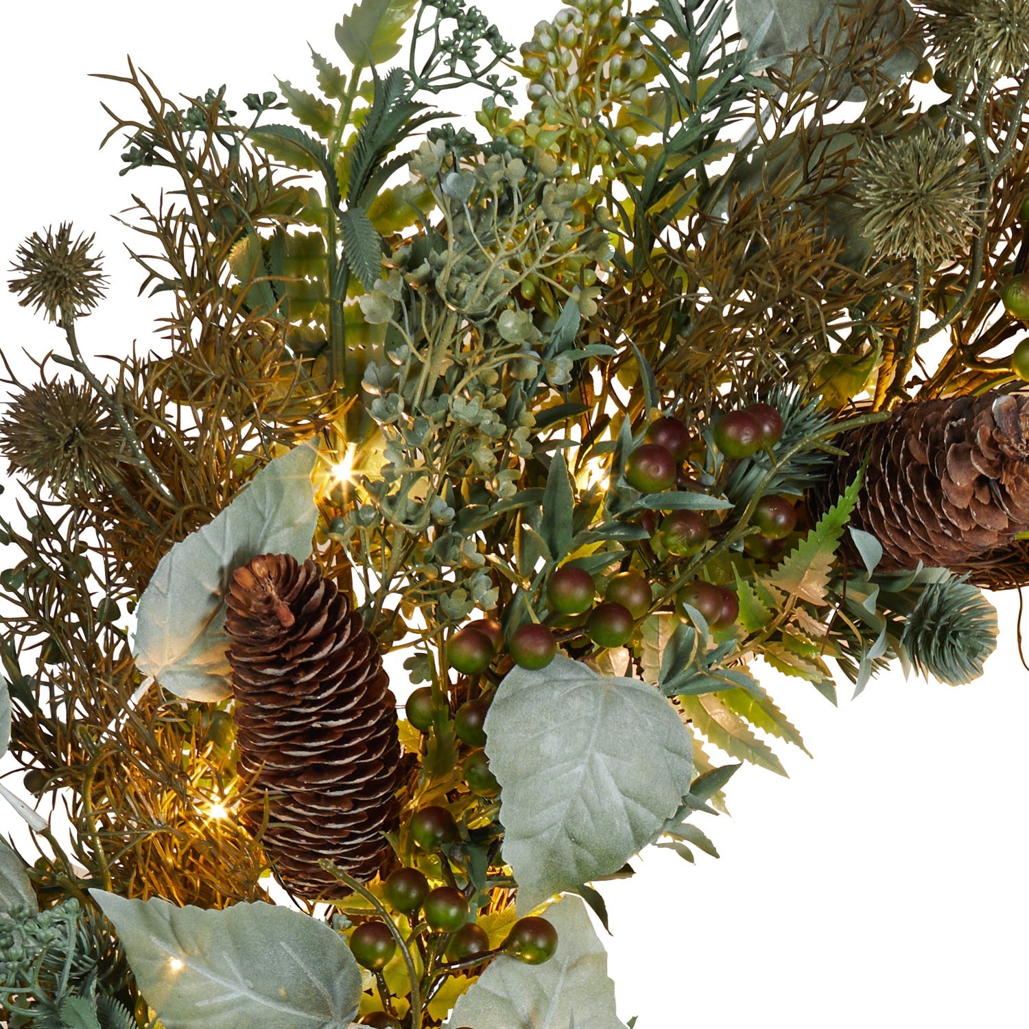 60cm Pre Lit Autumn-Winter Ribbon Wreath