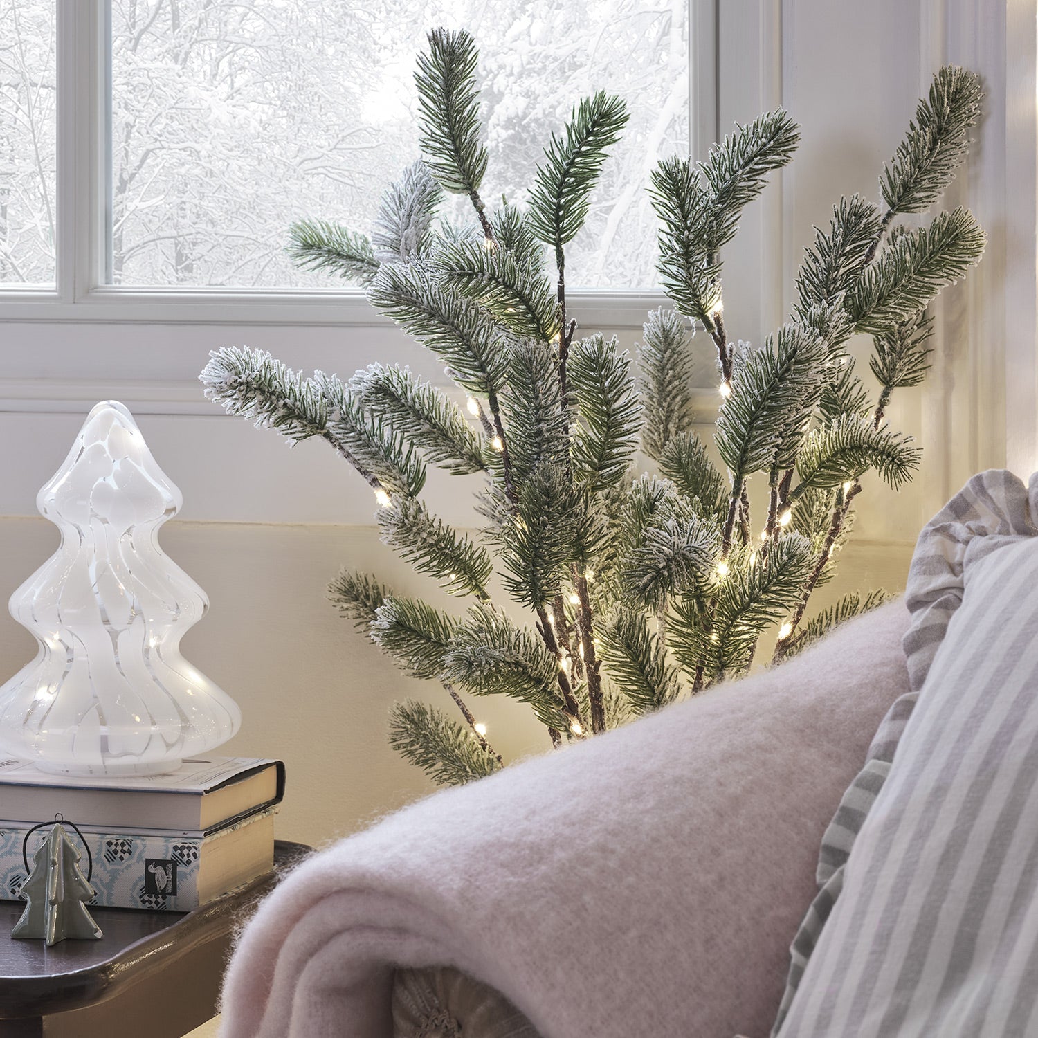 Set of 3 Pre Lit Frosted Pine Micro LED Branches