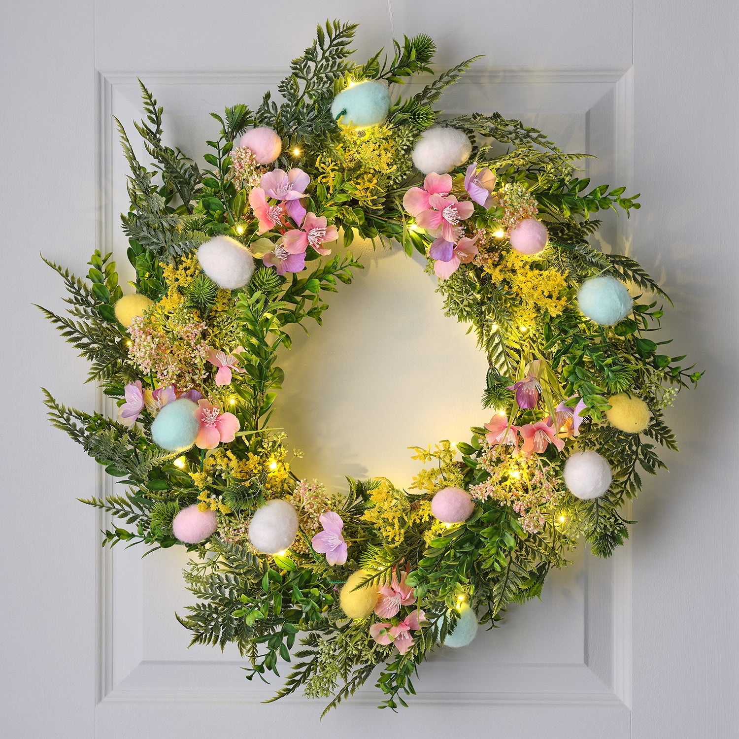 60cm Pre Lit Oversized Easter Wreath with Removable Egg Garland