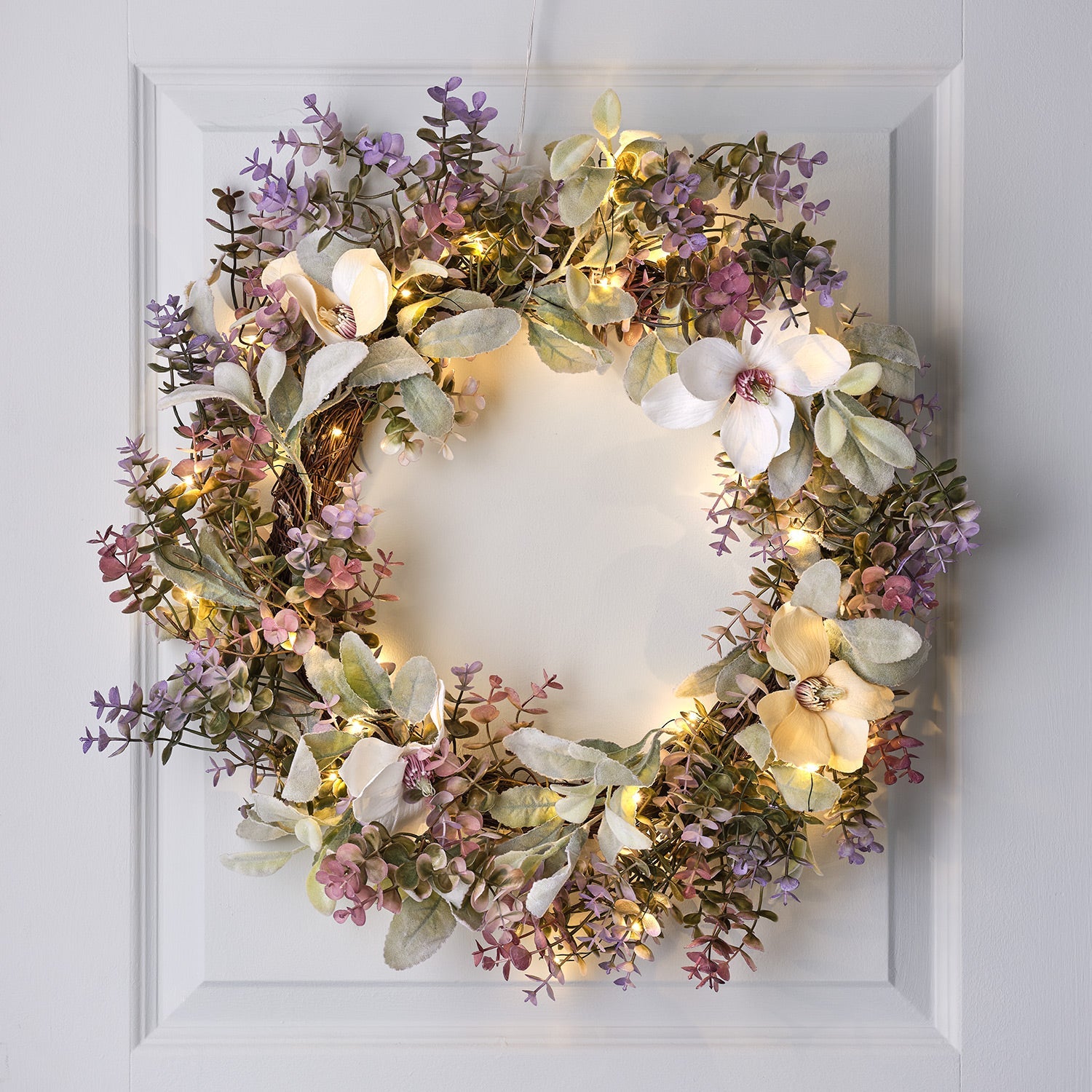 60cm Oversized Pre Lit Spring Flower Wreath