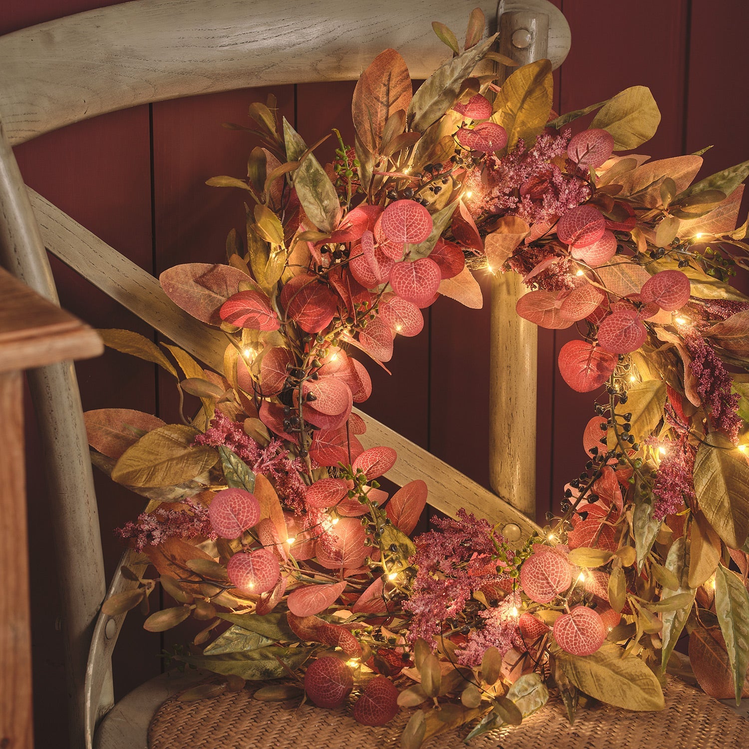 50cm Pre Lit Autumn Winter Full Wreath