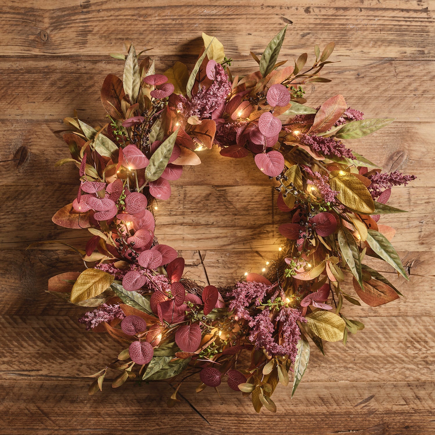 50cm Pre Lit Autumn Winter Full Wreath