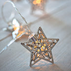 10 Warm White LED Filigree Silver Star Battery Fairy Lights