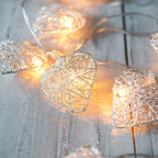 10 Warm White LED Metal Mesh Heart Battery Fairy Lights