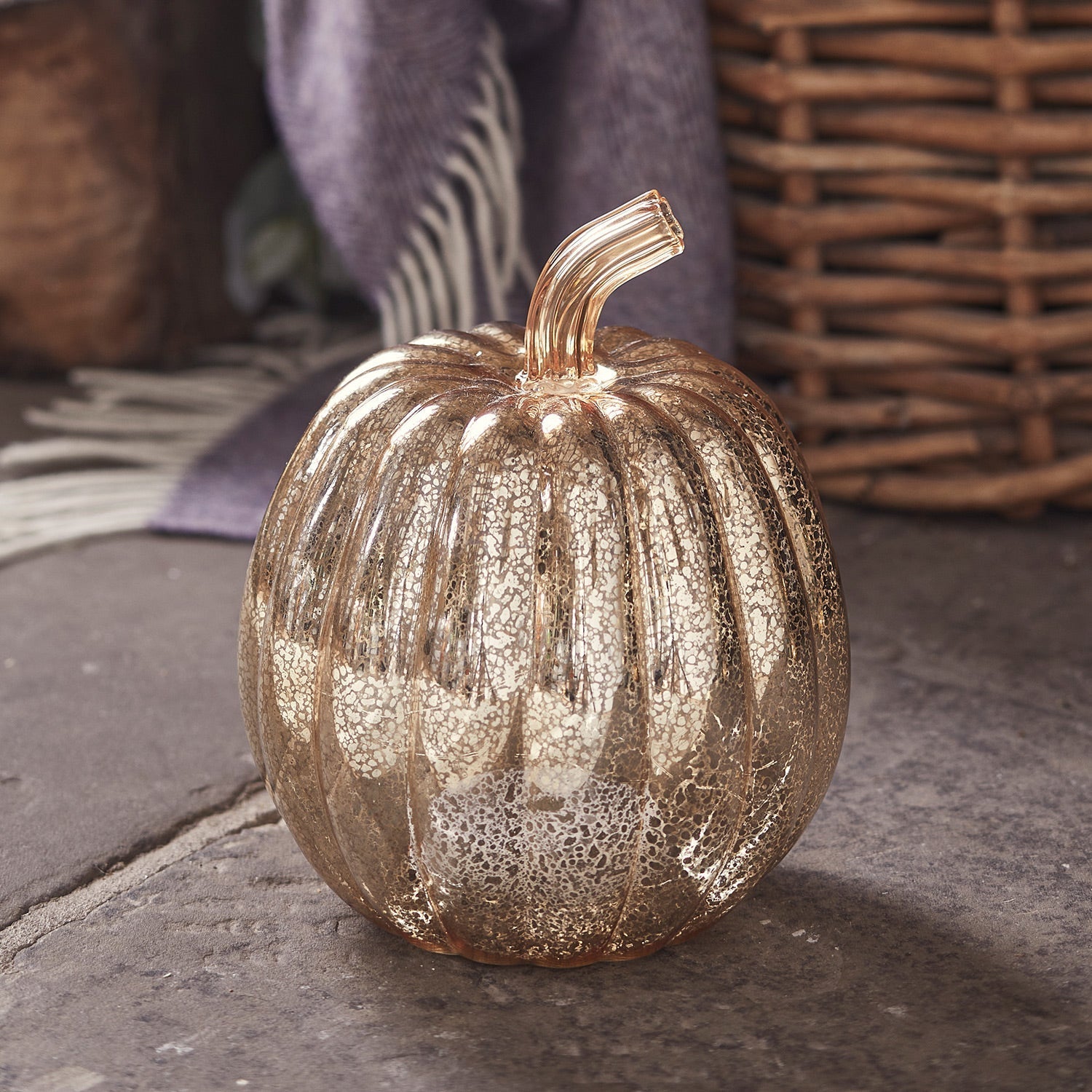 Mercury Gold Light Up Pumpkin Decoration