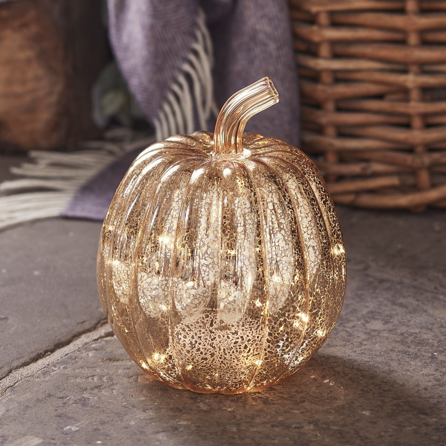 Mercury Gold Light Up Pumpkin Decoration