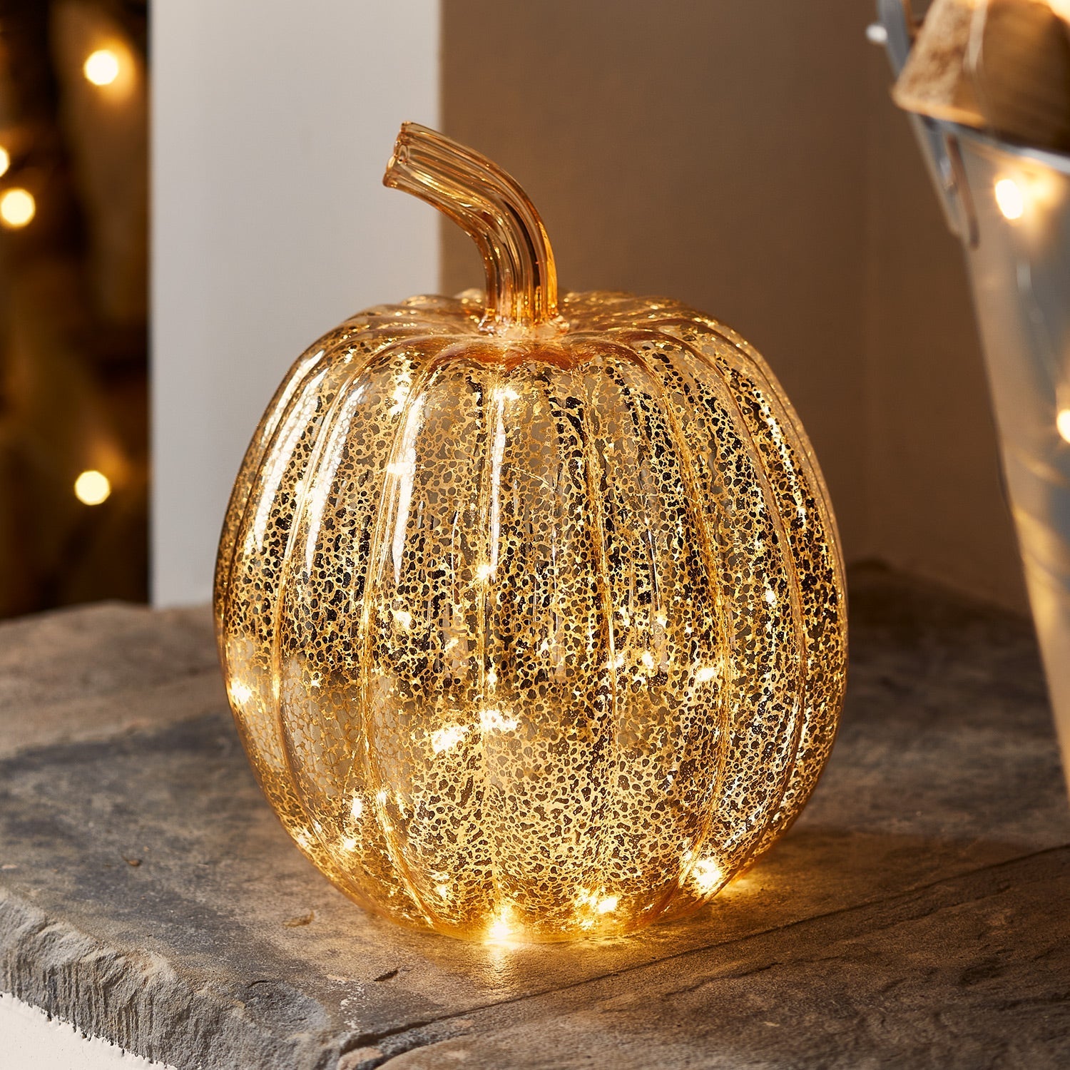 Mercury Gold Light Up Pumpkin Decoration