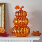 Orange Mercury Glass Stacked Light Up Pumpkin Decoration