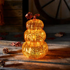 Orange Mercury Glass Stacked Light Up Pumpkin Decoration