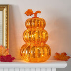 Orange Mercury Glass Stacked Light Up Pumpkin Decoration