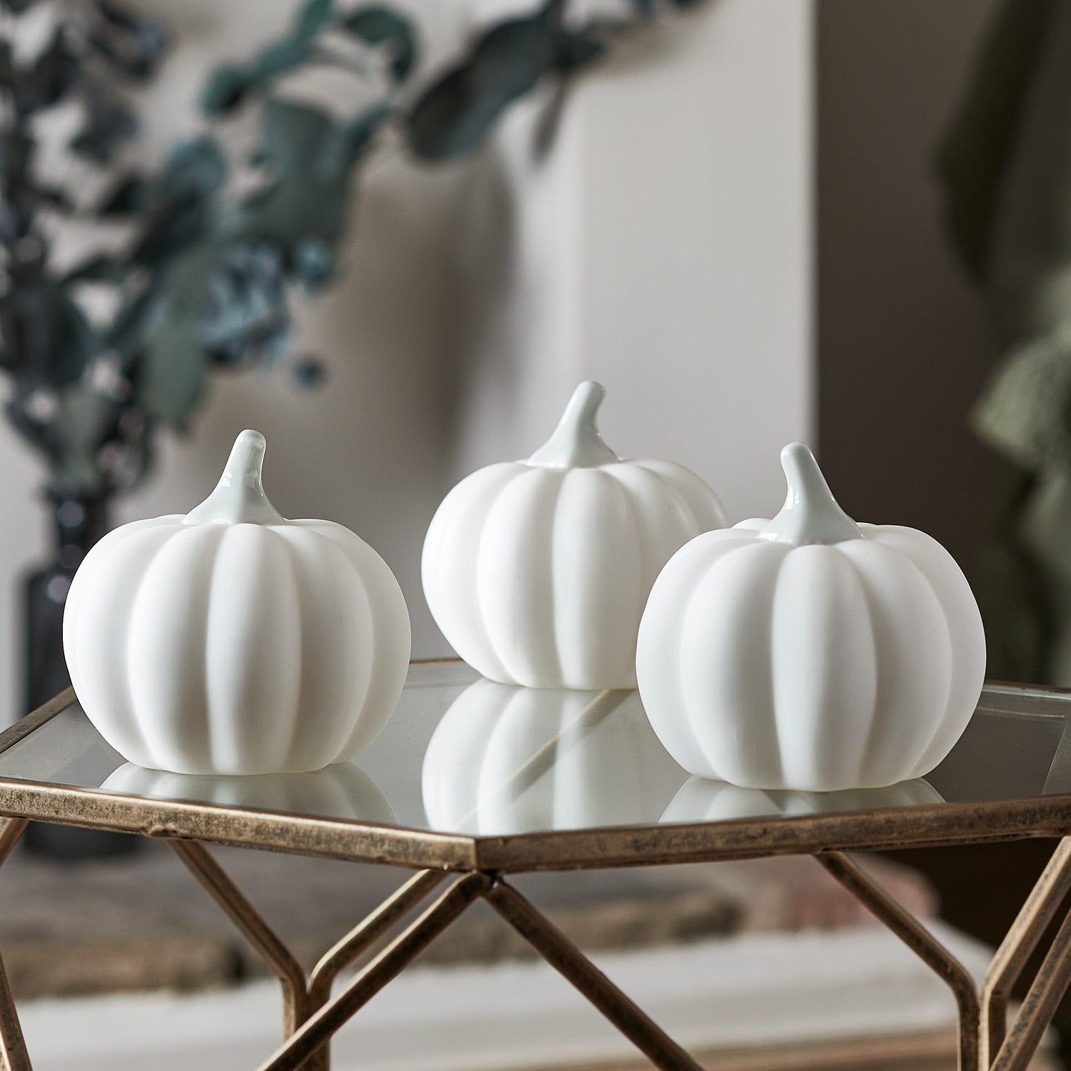 Mini Light Up Ceramic Pumpkin Trio