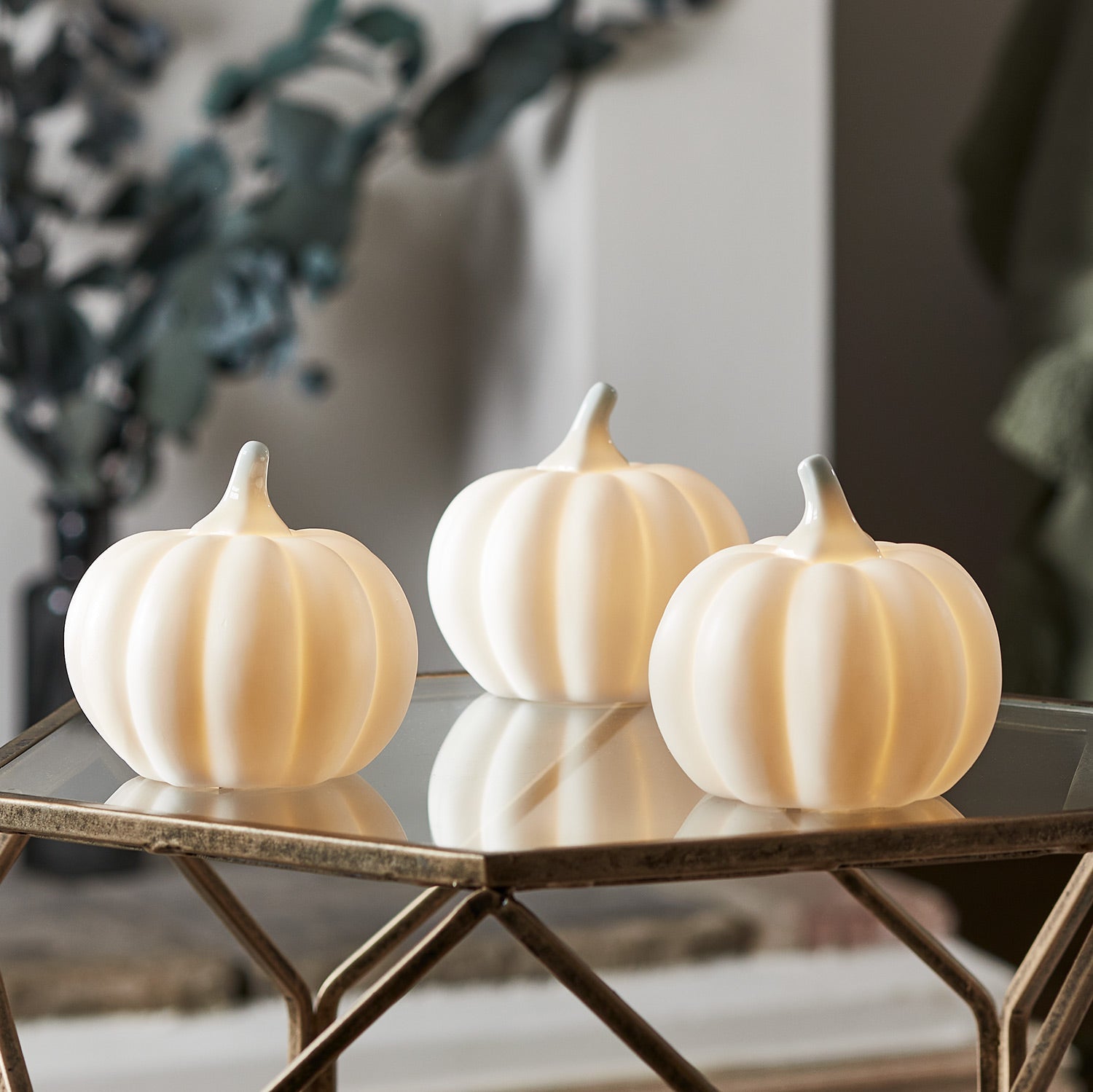 Mini Light Up Ceramic Pumpkin Trio
