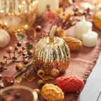 Brass Mottled Glass Pumpkin Trio