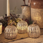 Brass Mottled Glass Pumpkin Trio