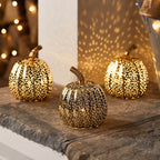 Brass Mottled Glass Pumpkin Trio