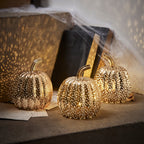 Brass Mottled Glass Pumpkin Trio