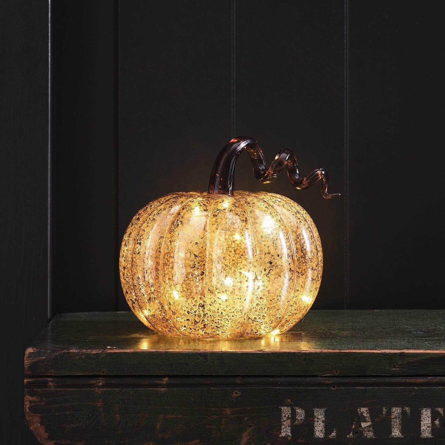 Amber Mercury Glass Light Up Pumpkin Decoration