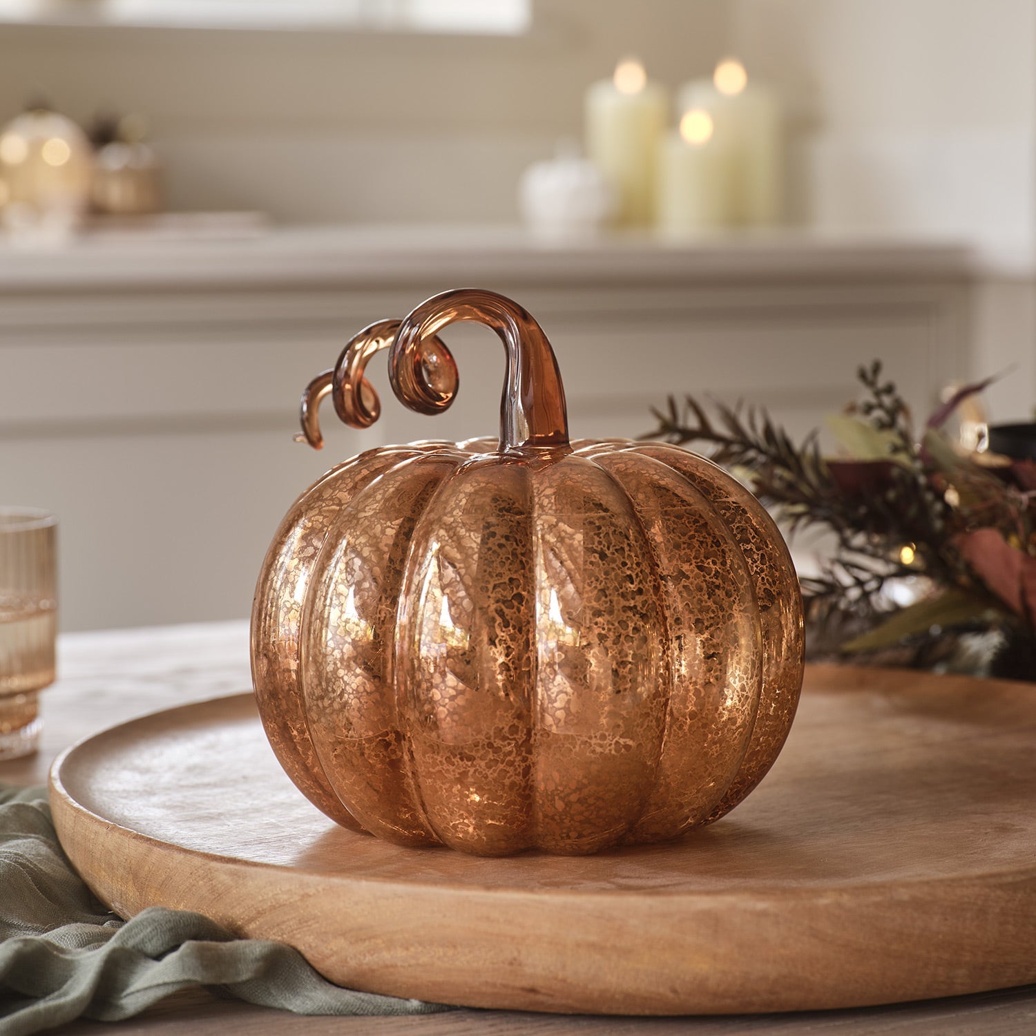 Amber Mercury Glass Light Up Pumpkin Decoration