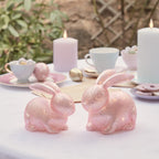 2 Pink Mottled Glass Bunny Easter Decorations