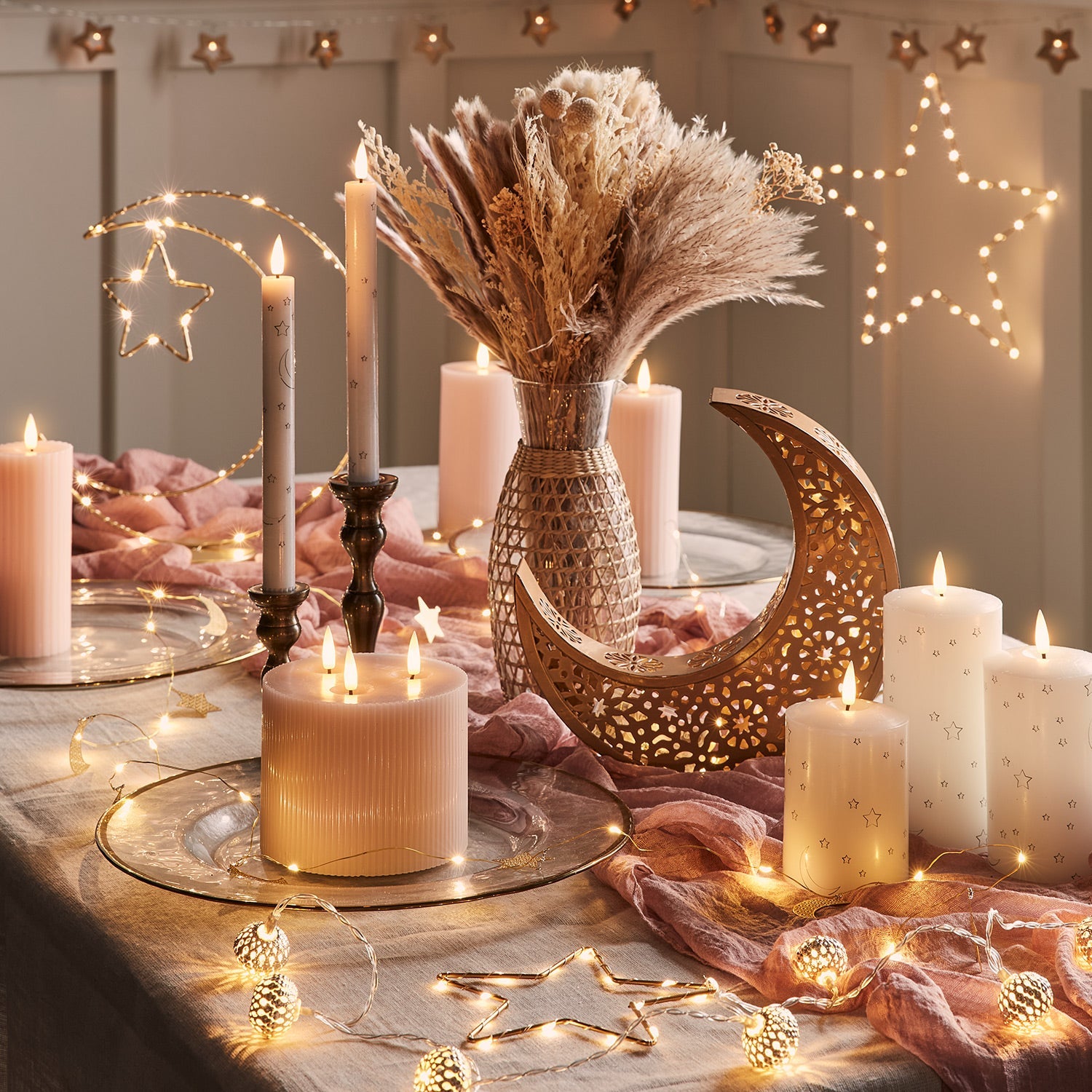 Gold Moon and Star Filigree Micro Fairy Lights