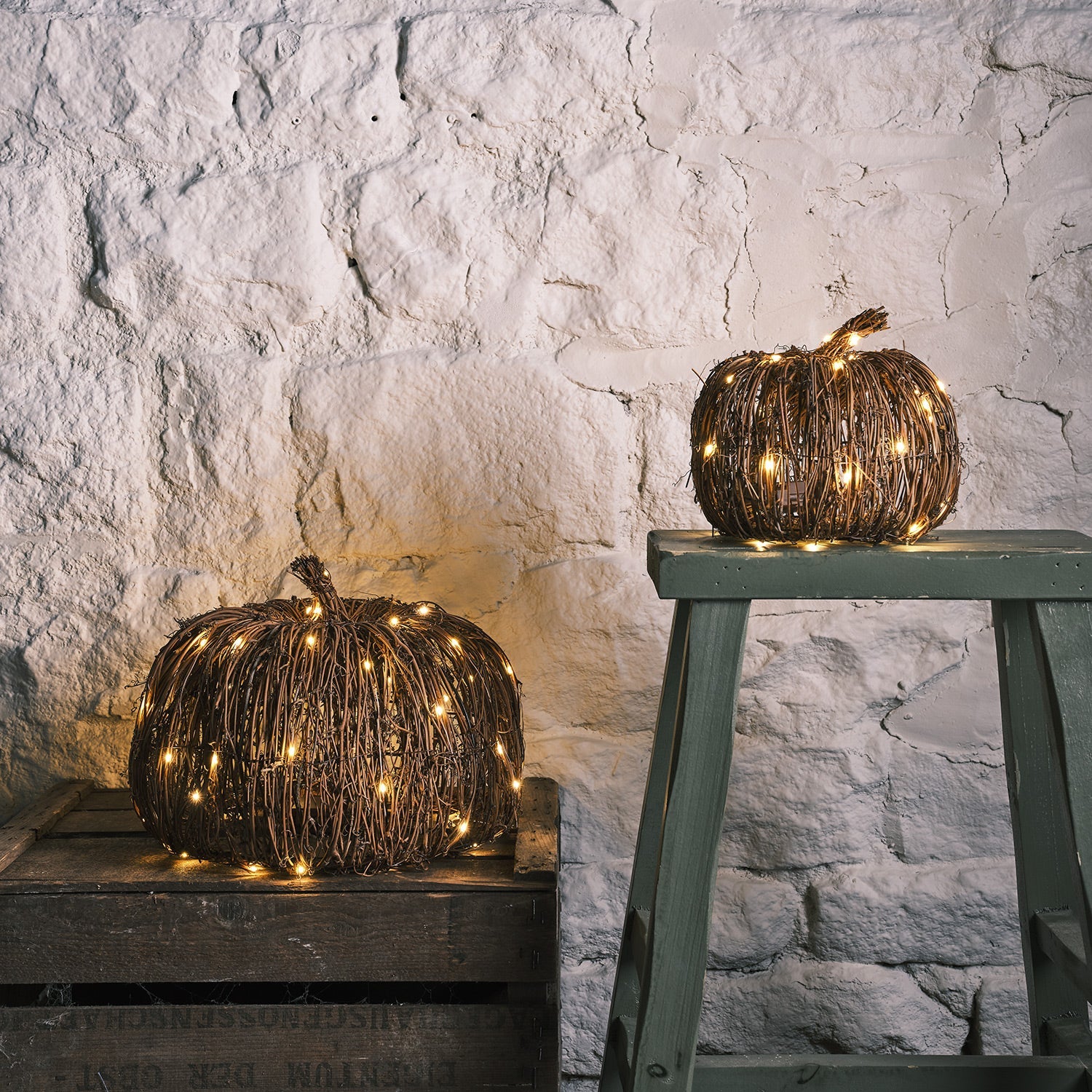 Set of 2 Rattan Light Up Pumpkins