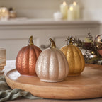 Set of 3 Autumnal Glass Light Up Pumpkins