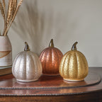 Set of 3 Autumnal Glass Light Up Pumpkins