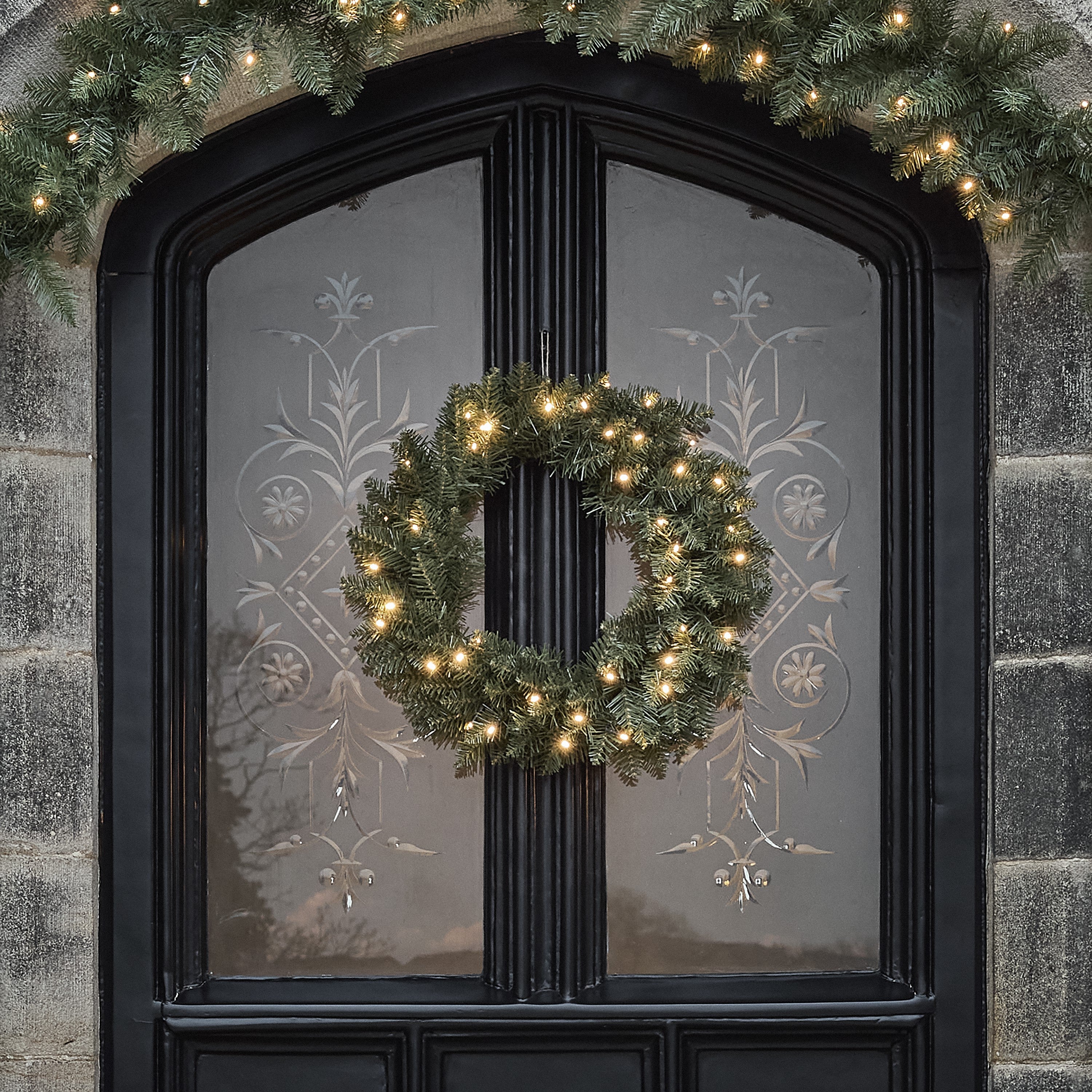 Pre Lit LED Outdoor Fir Wreath & Garland