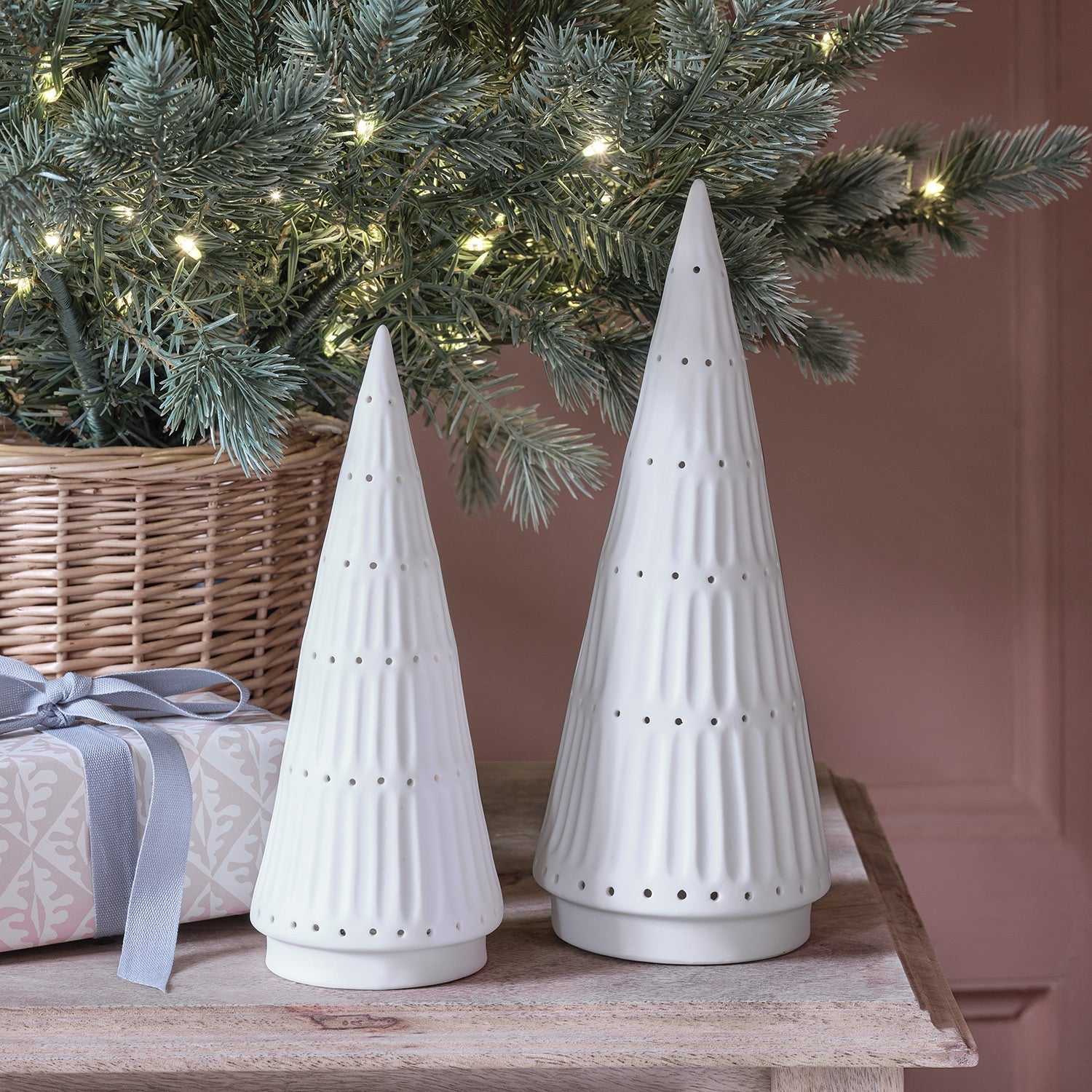 Set of 2 LED Ceramic Christmas Tree Decorations