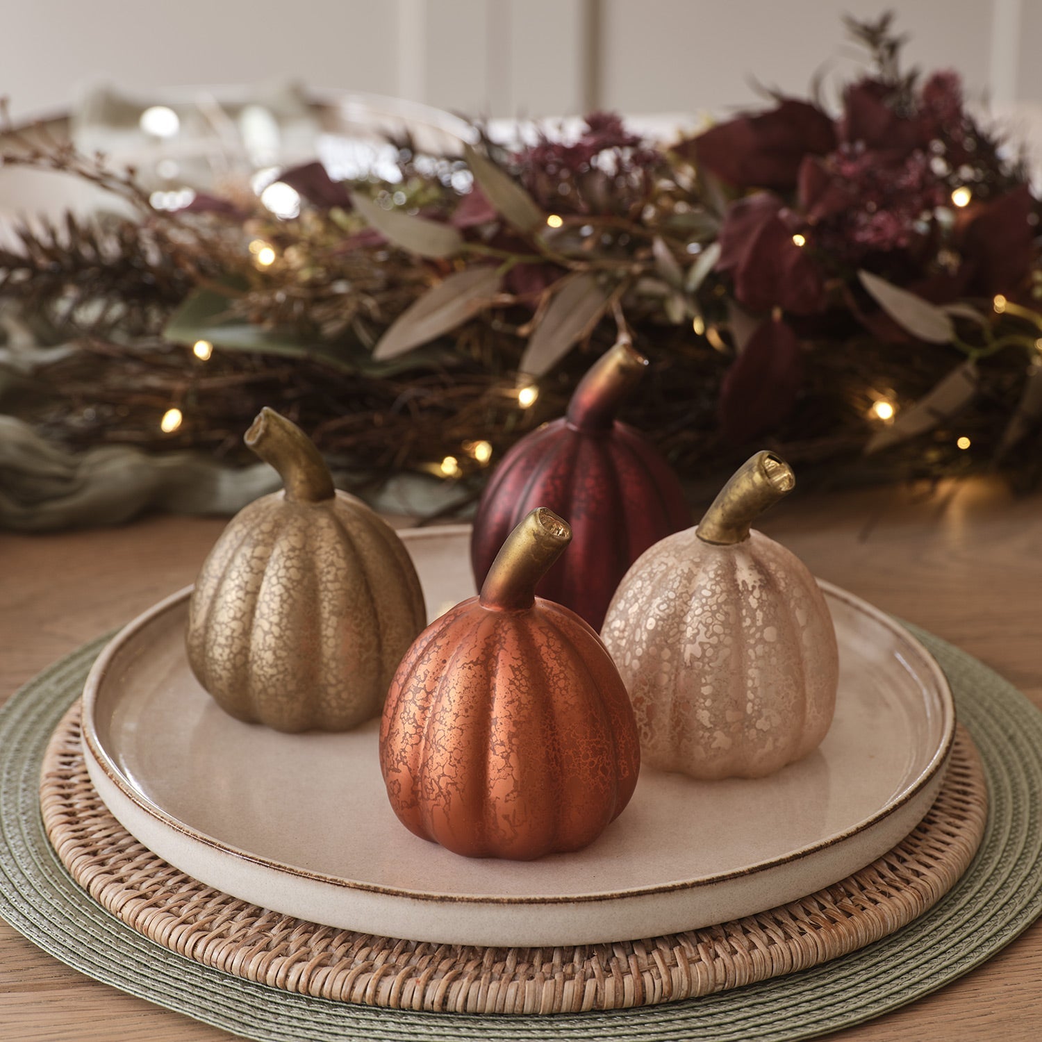 Set of 4 Mini Glass Light Up Pumpkin Decorations