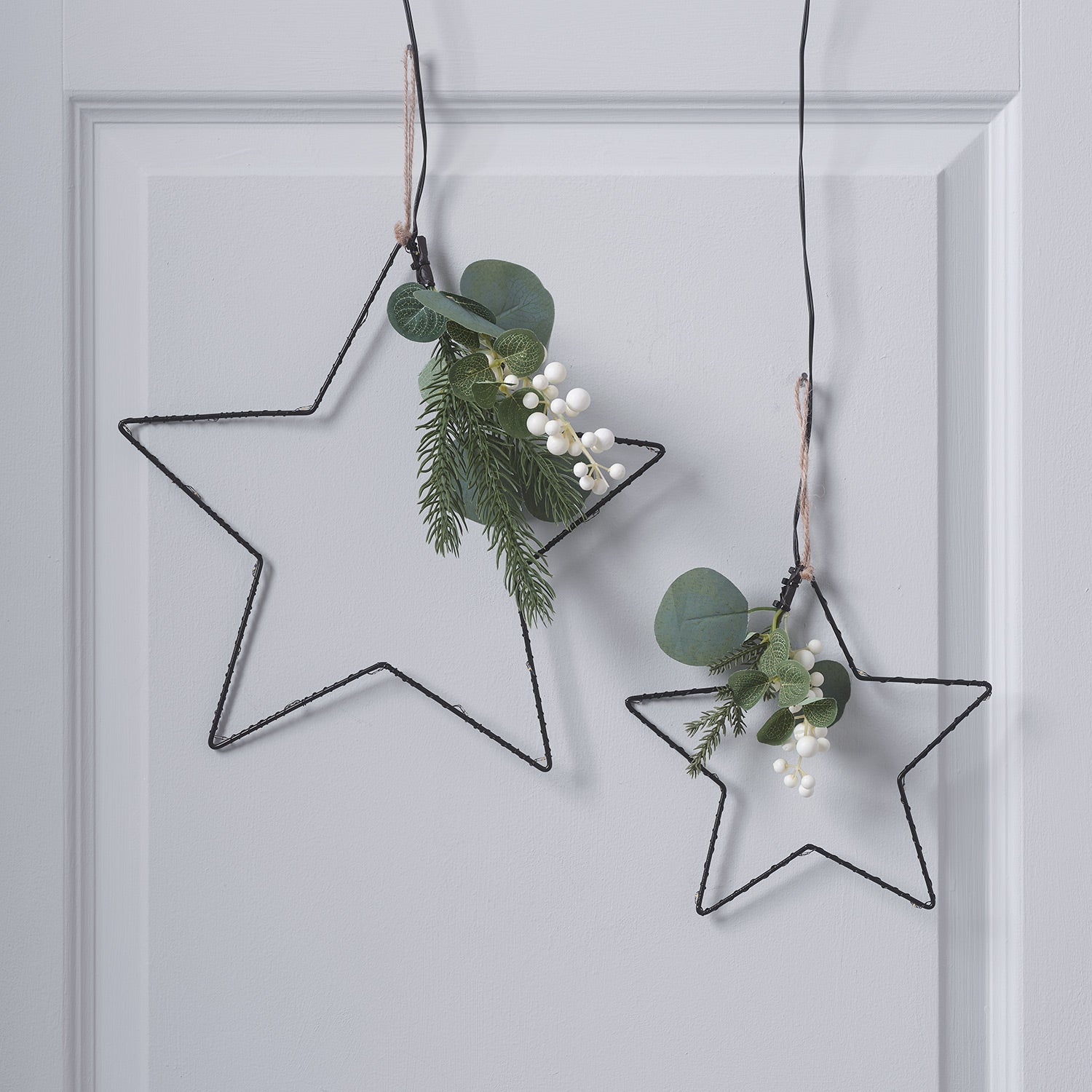 Set of 2 Micro LED Star Lights with Winter Foliage
