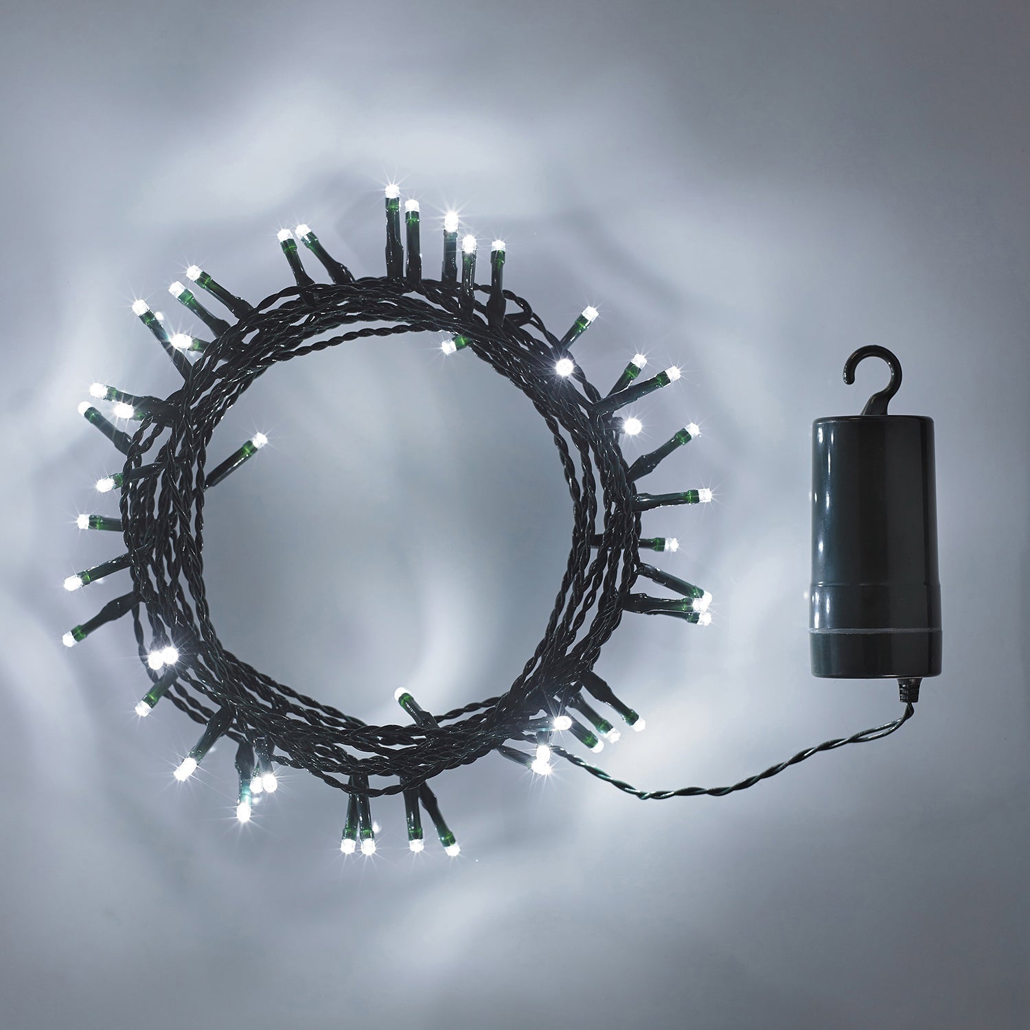 2 Pack of 50 White LED Outdoor Battery Lights On Green Cable