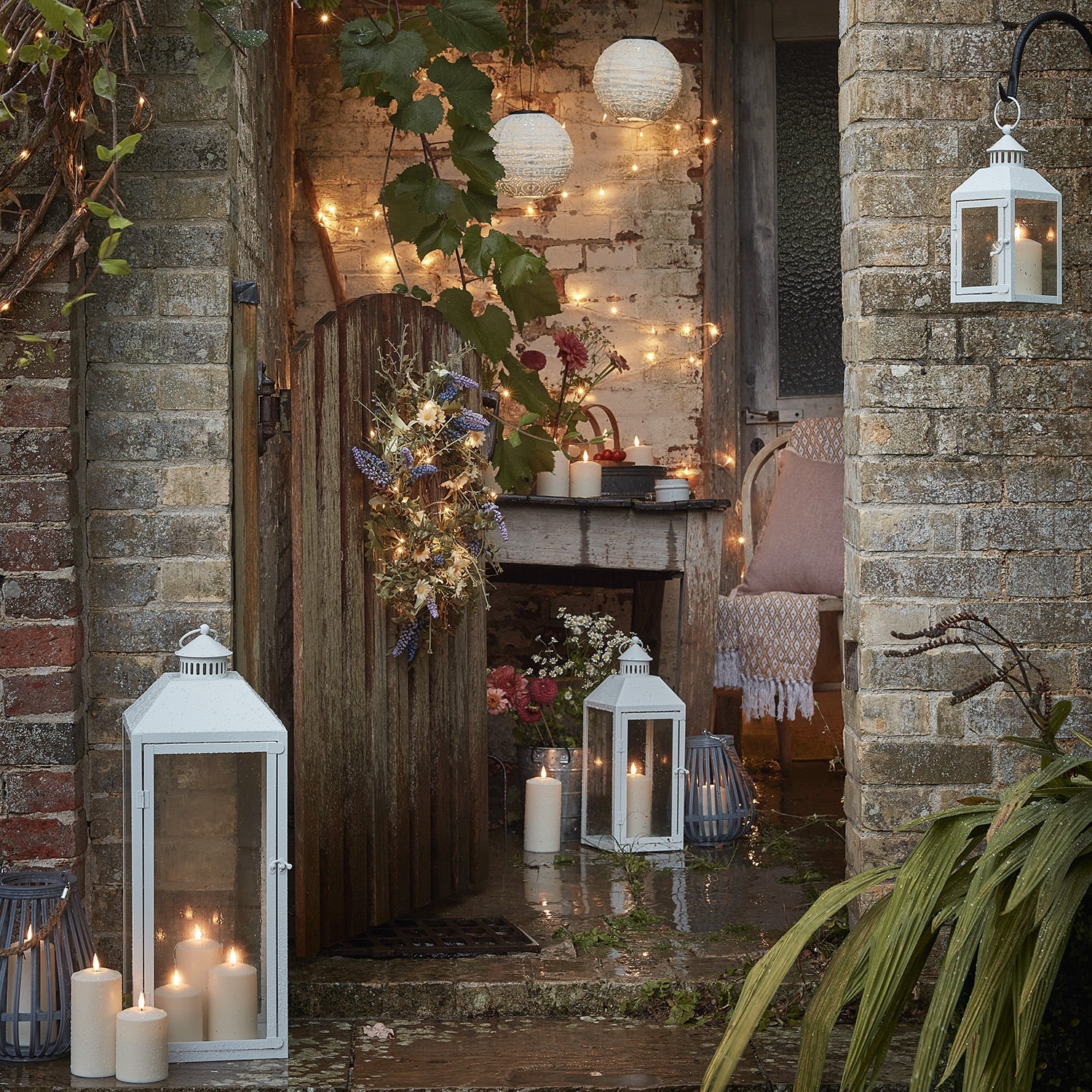 Perth White Garden Lantern Trio with TruGlow® Candles