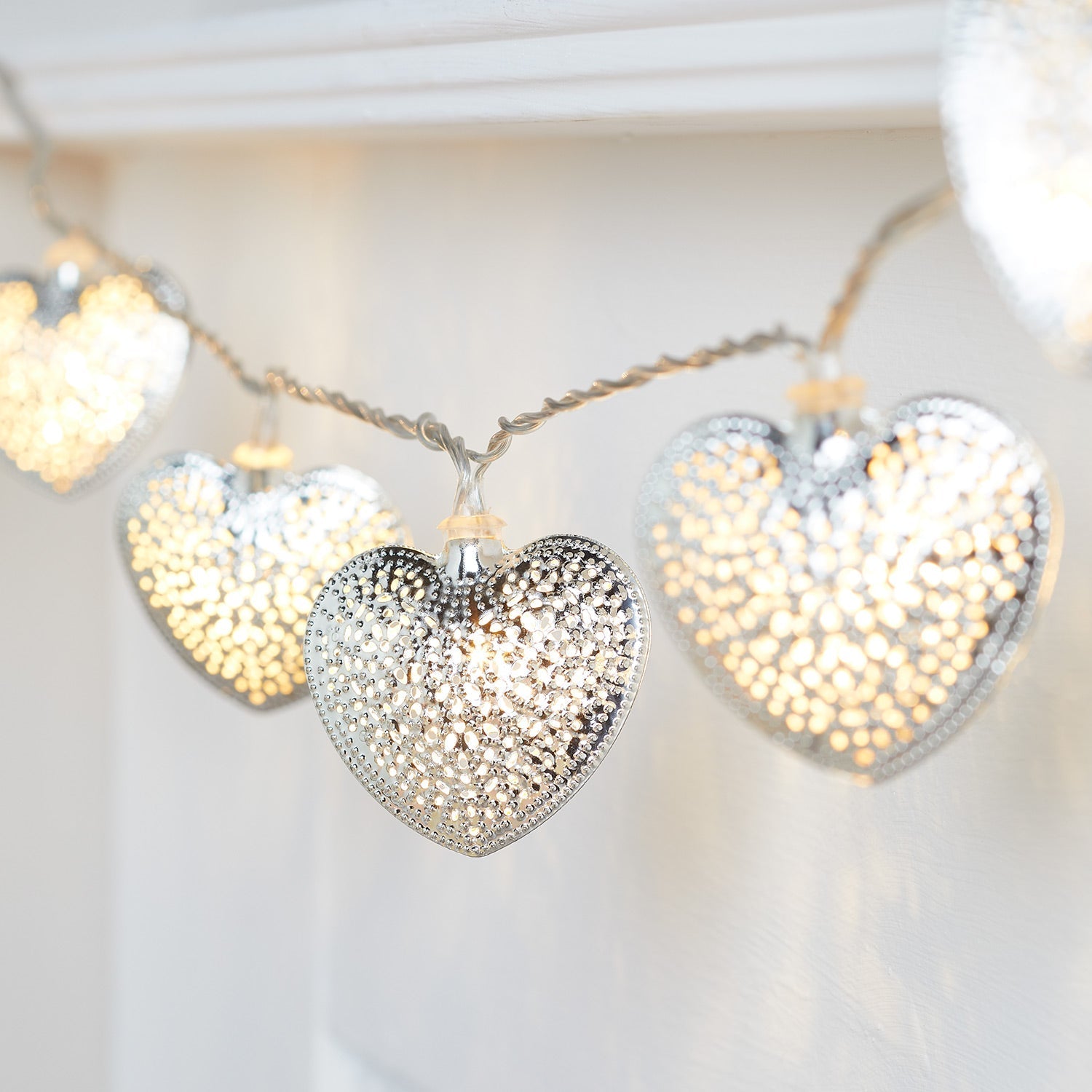 20 Silver Filigree Heart Fairy Lights