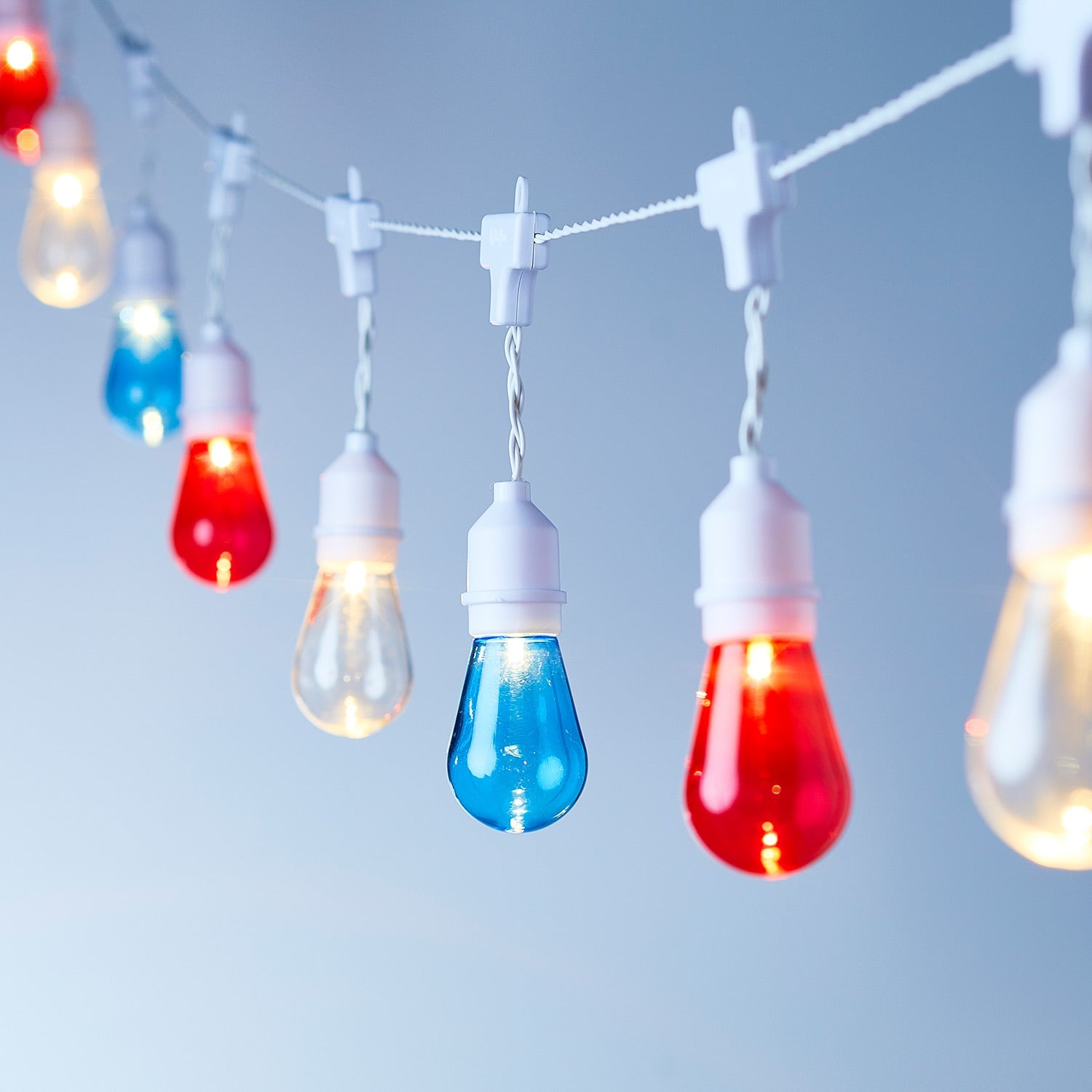 15 Red, White & Blue Drop Bulb Plug In Festoon Lights