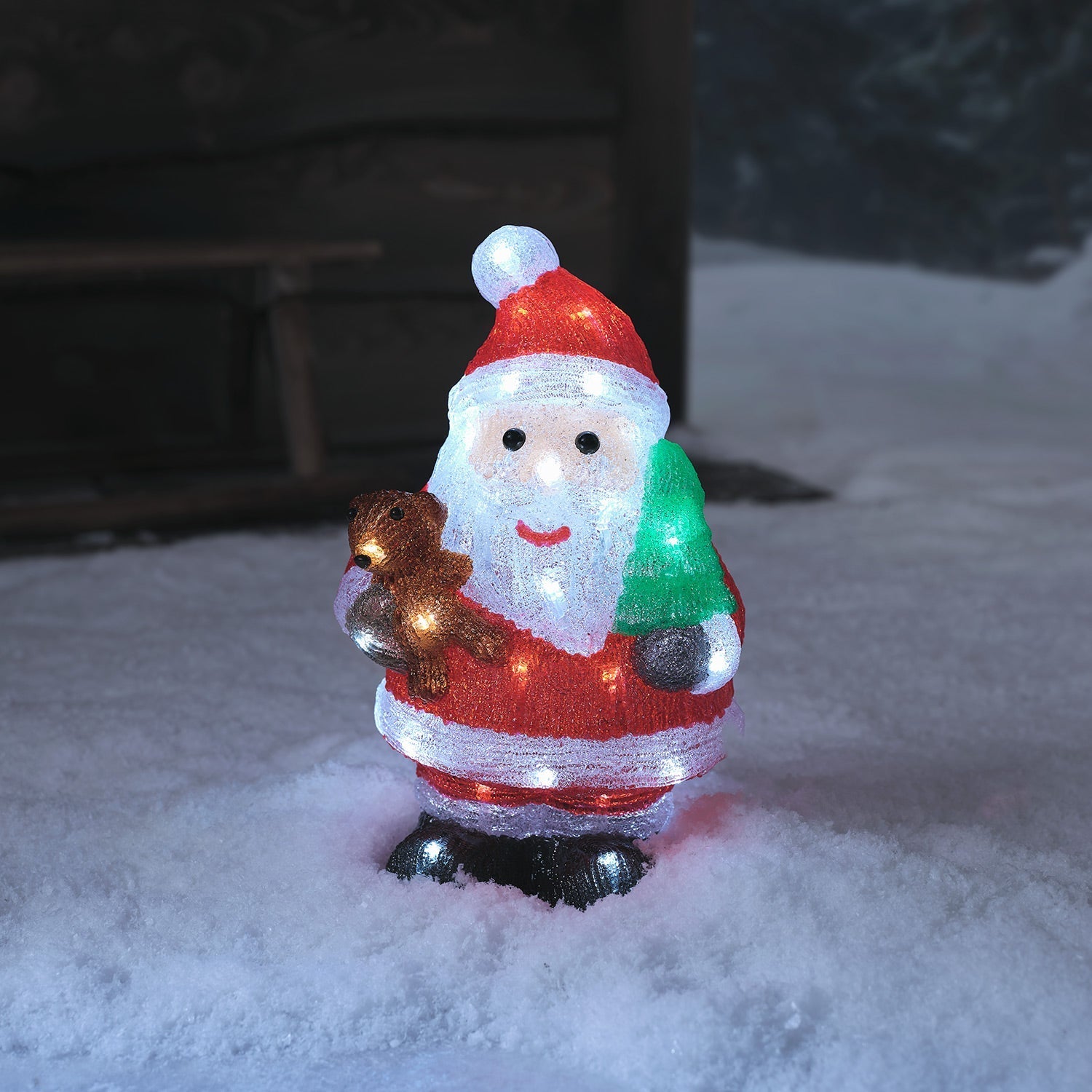 32cm Santa Claus with Bear and Christmas Tree LED 3D Acrylic Figure