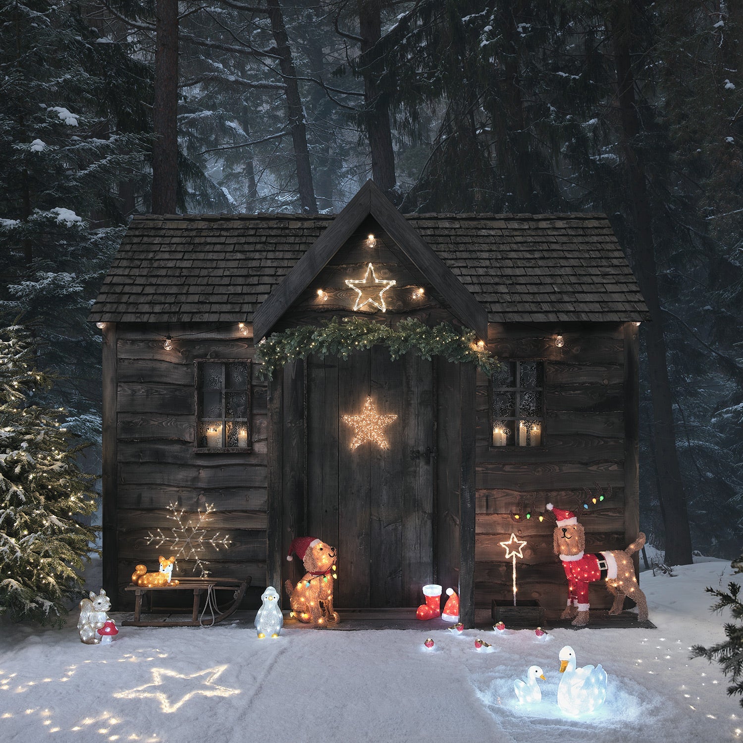 80cm Berry the Christmas Dog with Antlers LED 3D Fabric Figure