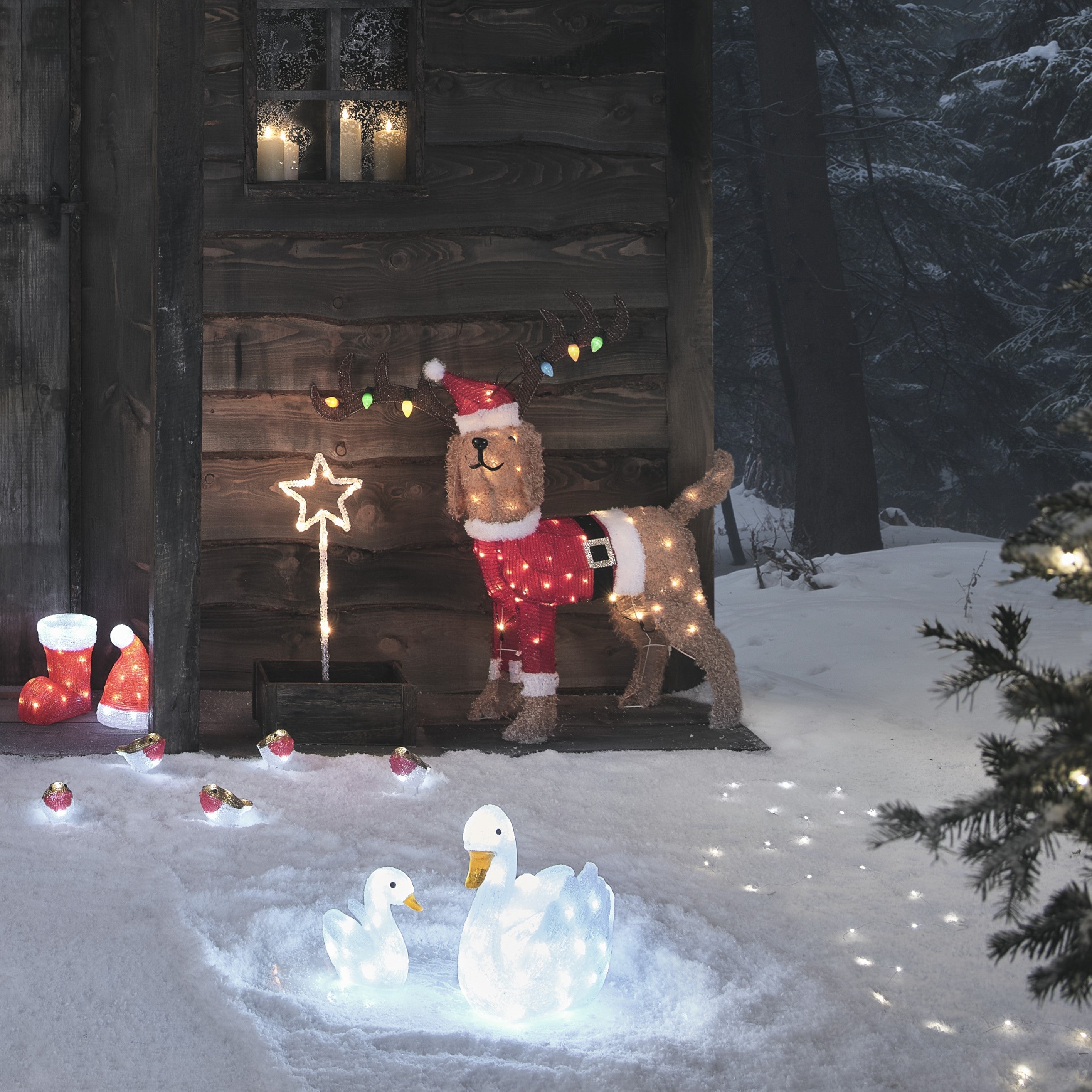 80cm Berry the Christmas Dog with Antlers LED 3D Fabric Figure