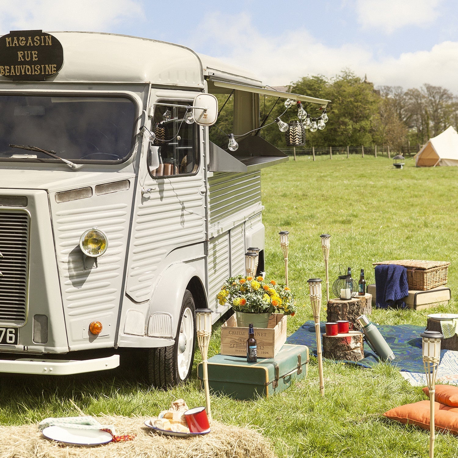 Set of 4 Large Solar Bamboo Tiki Garden Torches