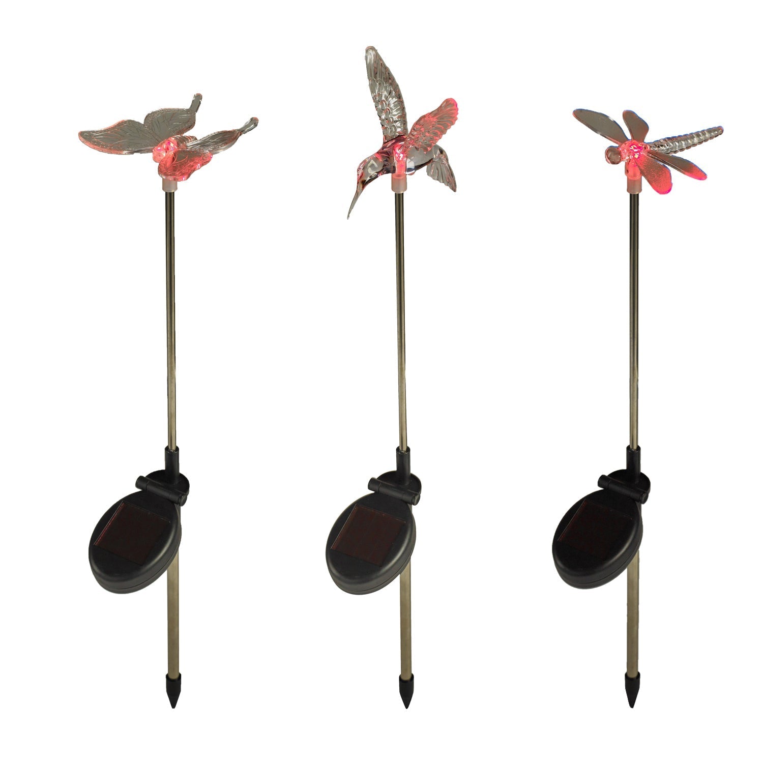 3 Butterfly, Dragonfly And Bird Solar Stakes