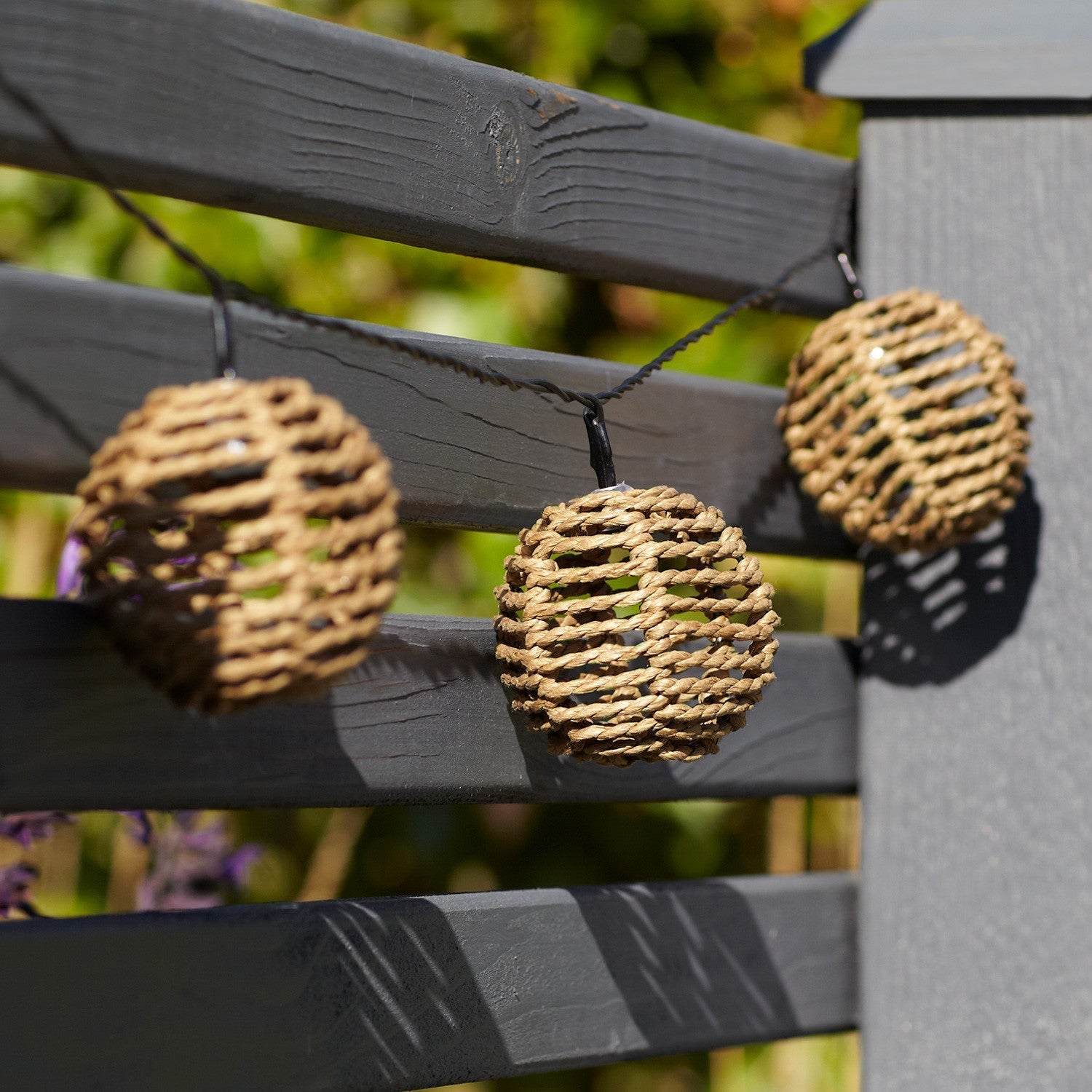 10 Rattan Sphere Solar Fairy Lights